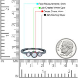 3 Ston Fashion Ring Lab Created White Opal Round Simulated Cubic Zirconia 925 Sterling Silver