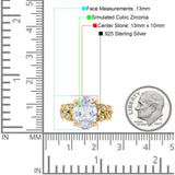 Art Deco Oval Wedding Engagement Ring Round Simulated Cubic Zirconia 925 Sterling Silver