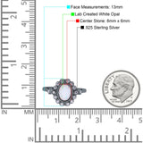 Halo Art Deco Wedding Engagement Ring Lab Created White Opal Round Simulated Cubic Zirconia 925 Sterling Silver
