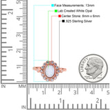Halo Art Deco Wedding Engagement Ring Lab Created White Opal Round Simulated Cubic Zirconia 925 Sterling Silver