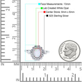 Halo Art Deco Wedding Engagement Ring Lab Created White Opal Round Simulated Cubic Zirconia 925 Sterling Silver