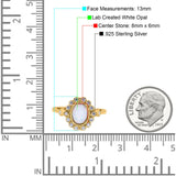 Halo Art Deco Wedding Engagement Ring Lab Created White Opal Round Simulated Cubic Zirconia 925 Sterling Silver