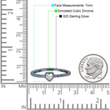 Heart Band Engagement Wedding Ring Round Simulated Cubic Zirconia 925 Sterling Silver