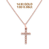 14K Gold 0.08ct Diamond Cross Pendant Necklace 18" Long