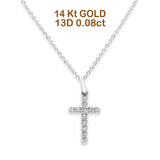 14K Gold 0.08ct Diamond Cross Pendant Necklace 18" Long