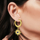 Starburst LeverBack Earrings Hoop Huggie Design Simulated Cubic Zirconia 925 Sterling Silver (40mm)