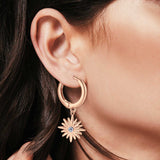 Starburst LeverBack Earrings Hoop Huggie Design Simulated Cubic Zirconia 925 Sterling Silver (40mm)