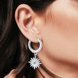 Starburst LeverBack Earrings Hoop Huggie Design Simulated Cubic Zirconia 925 Sterling Silver (40mm)