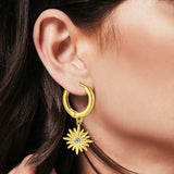 Starburst LeverBack Earrings Hoop Huggie Design Simulated Cubic Zirconia 925 Sterling Silver (40mm)