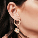 Starburst LeverBack Earrings Hoop Huggie Design Simulated Cubic Zirconia 925 Sterling Silver (40mm)