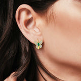 Butterfly Marquise Lever Back Earrings Hoop Huggie Design Simulated CZ 925 Sterling Silver (12mm)