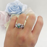 Two Piece Pear Teardrop Natural Green Moss Agate Bridal Ring 925 Sterling Silver