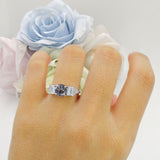 Three Stone Round Natural Rutilated Quartz Vintage Style Ring 925 Sterling Silver