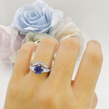 Two Piece Round Lab Alexandrite Vintage Style Bridal Engagement Ring 925 Sterling Silver