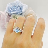Two Piece Round Natural Aquamarine Vintage Style Bridal Engagement Ring 925 Sterling Silver