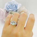 Two Piece Round Natural Green Amethyst Prasiolite Vintage Style Bridal Engagement Ring 925 Sterling Silver