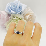 Budding Willow Solitaire Ring Round Natural Black Onyx 925 Sterling Silver