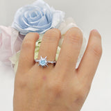 Sun Ring Round Natural Aquamarine 925 Sterling Silver