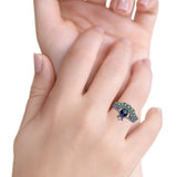 Claddagh Accent Heart Wedding Bridal Set Piece Ring Band Round Green Emerald Simulated Cubic Zirconia 925 Sterling Silver