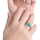 Two Piece Vintage Style Art Deco Wedding Bridal Set Ring Band Oval Simulated Cubic Zirconia 925 Sterling Silver