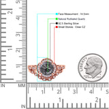 Vintage Style Round Natural Rutilated Quartz Floral Bridal Set Engagement Ring