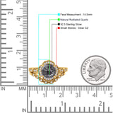 Vintage Style Round Natural Rutilated Quartz Floral Bridal Set Engagement Ring