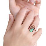 Oval Leaf Petite Dainty Lab Opal Ring Solid Oxidized 925 Sterling Silver