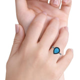 Petite Dainty Pear Lab Opal Ring Solid Oxidized 925 Sterling Silver