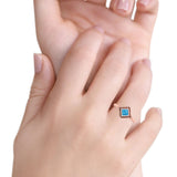 Square Vintage Style Petite Dainty Lab Opal Ring Solid Oxidized 925 Sterling Silver