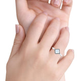 Square Vintage Style Petite Dainty Lab Opal Ring Solid Oxidized 925 Sterling Silver