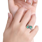 Vintage Style Petite Dainty Adjustable Lab Opal Ring Solid Round Oxidized 925 Sterling Silver