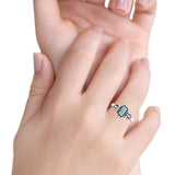 Petite Dainty Emerald Lab Opal Ring Solid Oxidized 925 Sterling Silver