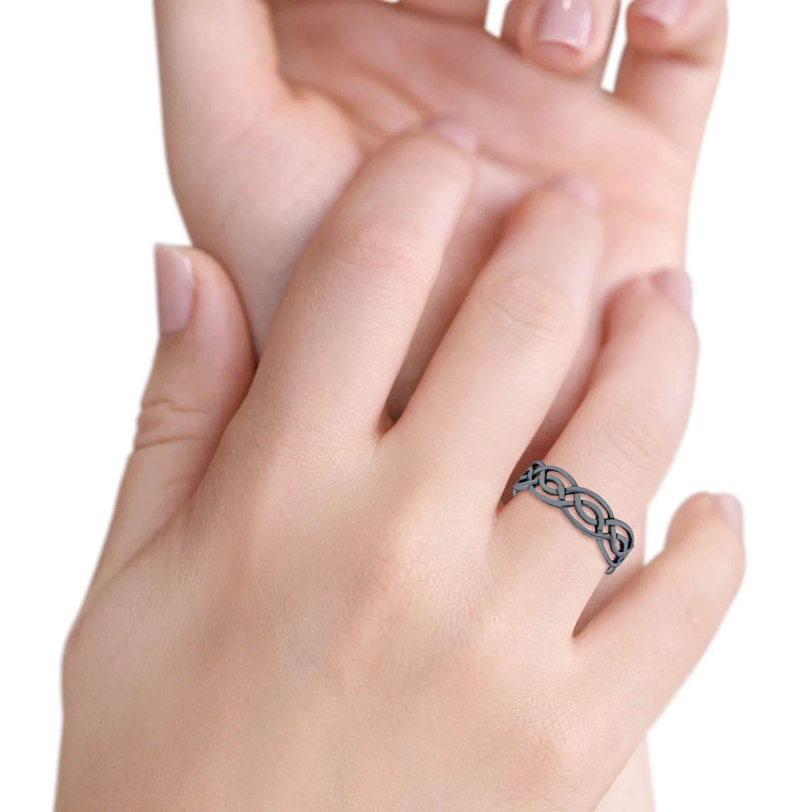 Celtic Ring Oxidized Band Solid 925 Sterling Silver Thumb Ring 5mm Blue Apple Jewelry