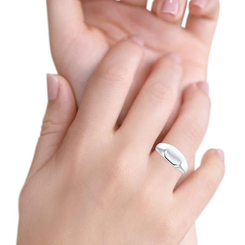 Men's 925 Sterling Silver Signet Ring (8mm)  Plain Band