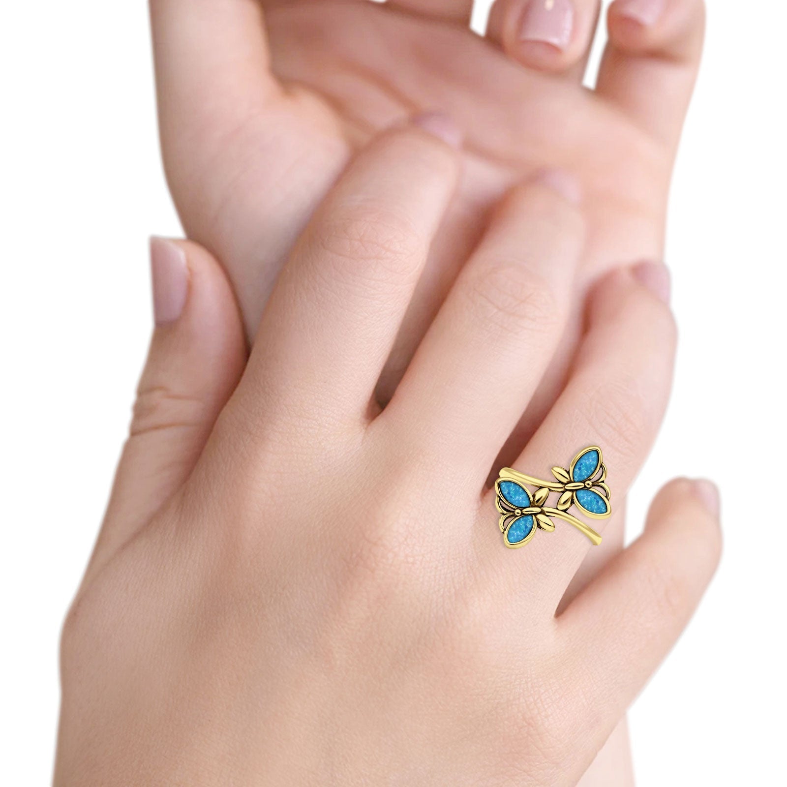925 Sterling Silver Butterfly Ring Lab Created Opal