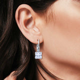 Cushion Cut Dangling Leverback Earrings Wedding Simulated Cubic Zirconia 925 Sterling Silver (15mm)