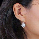Halo Oval Fishhook Earrings Cubic Zirconia 925 Sterling Silver