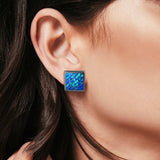 Stud Earring Square Shape Lab Created Opal 925 Sterling Silver (13mm)