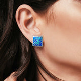 Stud Earring Square Shape Lab Created Opal 925 Sterling Silver (13mm)