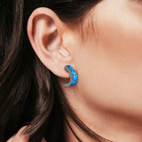 Fashion C Half Hoop Stud Earring Lab Created Blue Opal Simulated CZ 925 Sterling Silver (15mm)