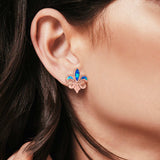 Fleur de lis Stud Earring Lab Created Opal 925 Sterling Silver (16mm)