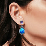 Amethyst Stud Earrings Pear Created Opal Simulated CZ 925 Sterling Silver (31mm)