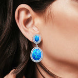 Stud Earring Lab Created Opal Halo Simulated CZ 925 Sterling Silver (36mm)