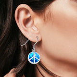 Drop Dangle Peace Sign Earrings Created Opal 925 Sterling Silver(18mm)
