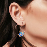 Drop Dangle Turtle Earrings Created Opal 925 Sterling Silver (17mm)