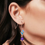 Pear Amethyst Drop Dangle Earrings Created Opal Simulated CZ 925 Sterling Silver (30mm)