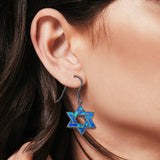 Star of David Drop Dangle Earrings Created Opal 925 Sterling Silver(21mm)