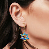 Star of David Drop Dangle Earrings Created Opal 925 Sterling Silver(21mm)