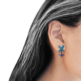 New Design Cross Stud Earring Created Opal Princess Simulated Amethyst CZ 925 Sterling Silver (20mm)