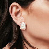 Stud Earrings Lab Created Opal 925 Sterling Silver (18mm)